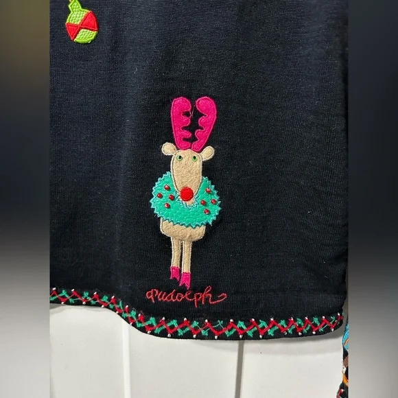 Vintage Christina Rotelli Festive holiday Cardigan with Embroidered Reindeer - Picture 10 of 10